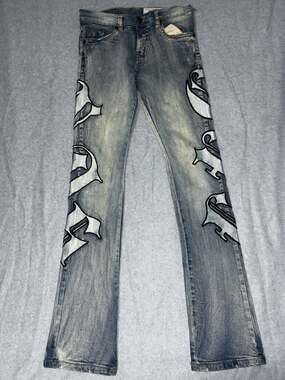 Evolution in Design Jeans Womens 16 Light Wash Gothic Applique Denim Pants Y2K